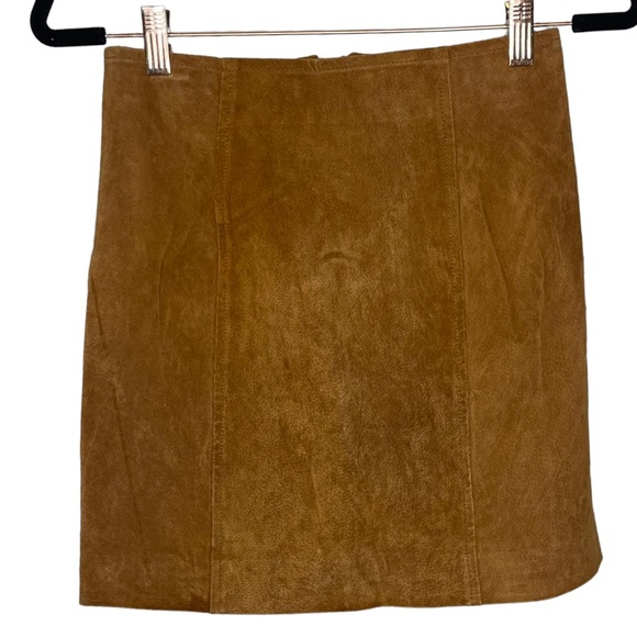 Revolve Capulet Tan Suede Leather Two-Way Zip Mini Skirt Size X-Small - Picture 4 of 10